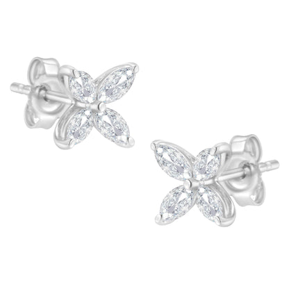 14K White Gold 1/2 Cttw Marquise Diamond 8 Stone Floral Leaf Stud Earrings (H-I Color, SI1-SI2 Clarity)