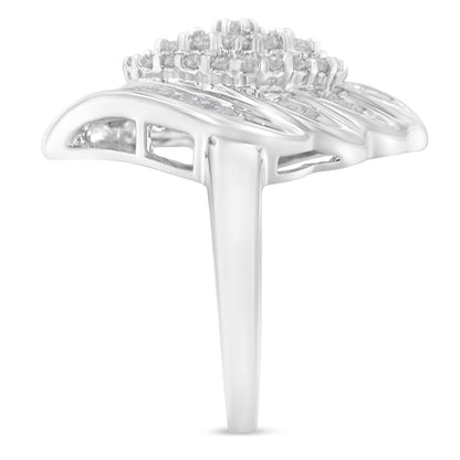 .925 Sterling Silver Â¾ Cttw Round and Baguette Cut Diamond Stair-Stepped Cluster Waterfall Cocktail Ring (I-J Color, I2-I3 Clarity) - Size 6