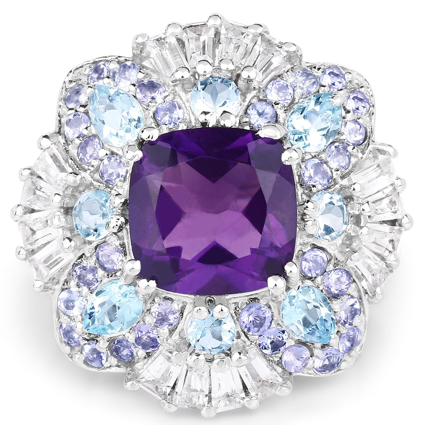 8.38 Carat Genuine Multi Stones .925 Sterling Silver Ring