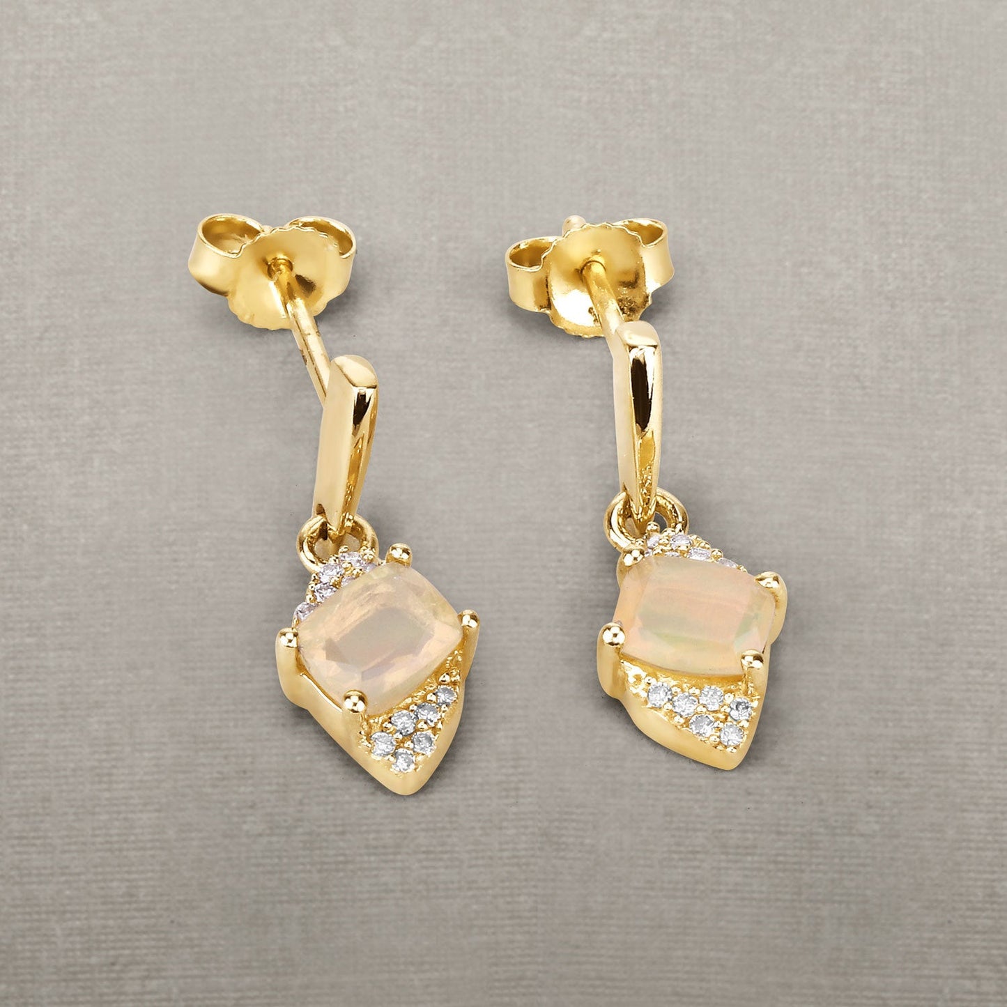 0.57 Carat Genuine Ethiopian Opal and White Diamond 14K Yellow Gold Earrings