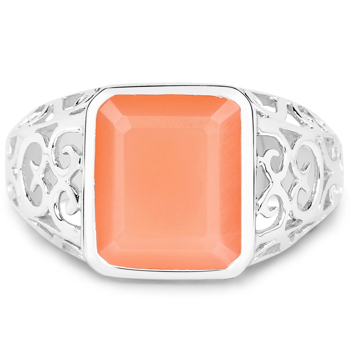 5.75 Carat Genuine Peach Moonstone .925 Sterling Silver Ring