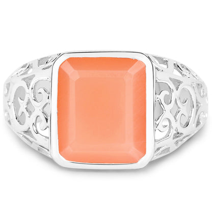 5.75 Carat Genuine Peach Moonstone .925 Sterling Silver Ring