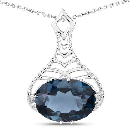 6.65 Carat Genuine London Blue Topaz .925 Sterling Silver Pendant