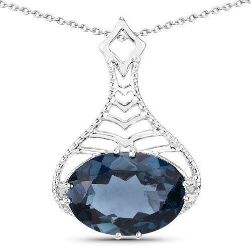 6.65 Carat Genuine London Blue Topaz .925 Sterling Silver Pendant