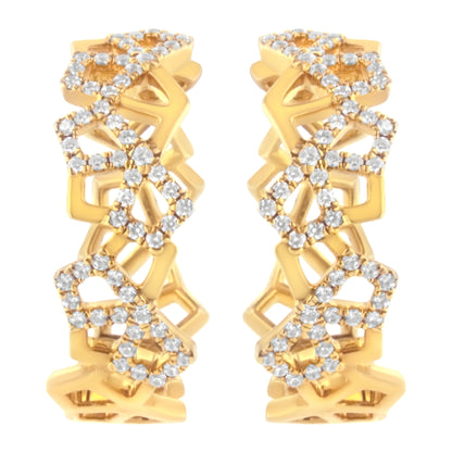 14K Yellow Gold 3/4 Cttw Diamond Honeycomb Hoop Earrings (G-H Color, SI1-SI2 Clarity) - 24MM
