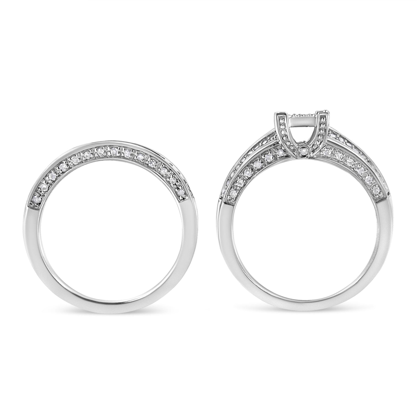 .925 Sterling Silver 3/4 Cttw Prong Set Round Diamond Composite Engagement Ring and Band Set (I-J Color, I3 Clarity) - Size 6.5