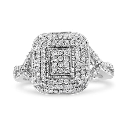 .925 Sterling Silver 1/2 Cttw Round-Cut Diamond Cluster Cushion Ring (I-J , I1-I2) - Size 7