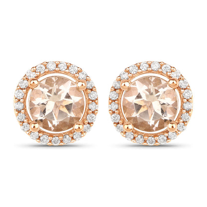 0.93 Carat Genuine Morganite and White Diamond 14K Rose Gold Earrings
