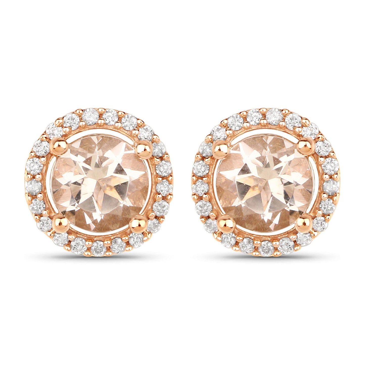 0.93 Carat Genuine Morganite and White Diamond 14K Rose Gold Earrings