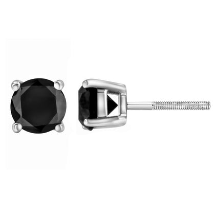 .925 Sterling Silver 4.00 Cttw Round Brilliant-Cut Black Diamond Bezel-Set Stud Earrings with Screw Backs (Fancy Color-Enhanced, I2-I3 Clarity)