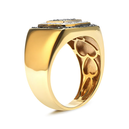Men's 10K Yellow Gold 3/4 Cttw White and Black Treated Diamond Ring Band (Black / I-J Color, I2-I3 Clarity) - Size 10