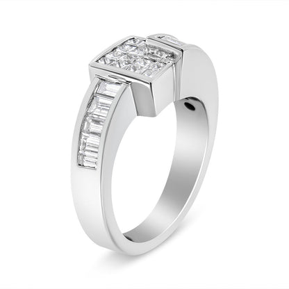 14K White Gold 1 1/2 Cttw Invisible-Set Princess and Channel-Set Baguette Diamond Geometric Bypass Ring Band (G-H Color, SI2-I1 Clarity) - Ring Size 7