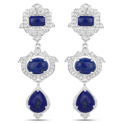 9.37 Carat Genuine Lapis and White Topaz .925 Sterling Silver Earrings