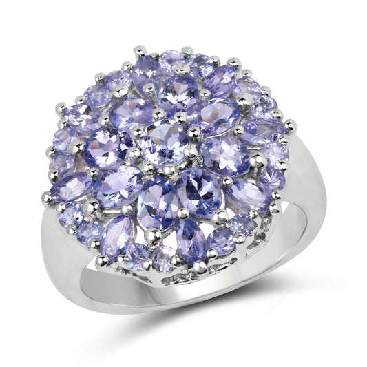 Bague en argent sterling 925 avec tanzanite véritable de 2,79 carats