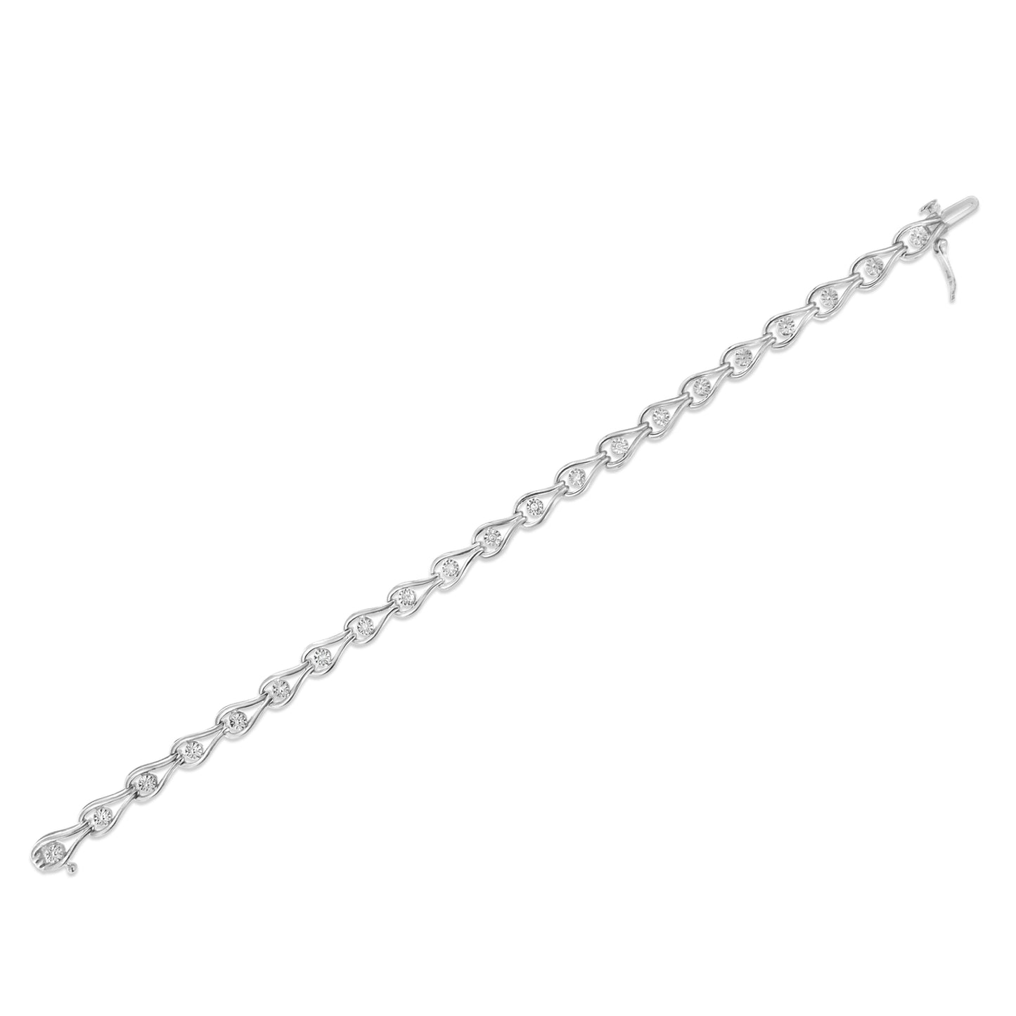 .925 Sterling Silver 1/10 Cttw Miracle-Set Diamond Pear Shape and Bezel Link Bracelet (I-J Color, I3 Clarity) - 7.25"