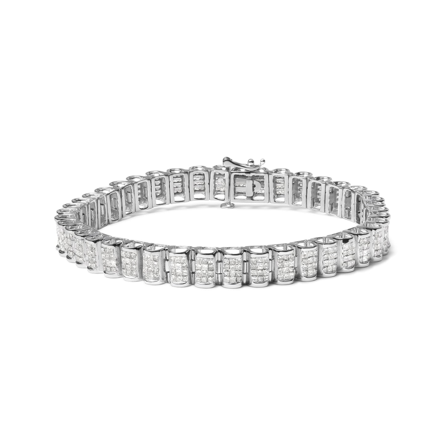 14K Yellow Gold 5.0 Cttw Invisible Set Princess-cut Diamond Buckle Link Tennis Bracelet (H-I Color, SI2-I1 Clarity) - Size 7.25"