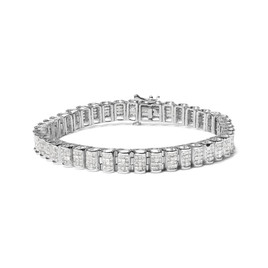Bracelet tennis à maillons boucles en or jaune 14 carats serti invisible de diamants taille princesse 5,0 carats (couleur H-I, pureté SI2-I1) - Taille 7,25"