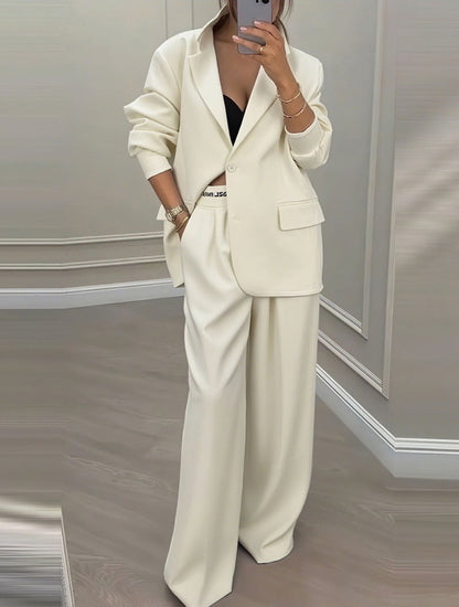 European And American Cross-Border 2026 Autumn And Winter New Women's Clothing Amazon Style Long-Sleeve Jacket Casual Wide-Leg Pants Suit Set