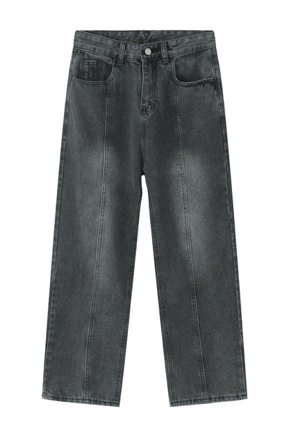 Men's Washed Splicing Straight Leg Jeans