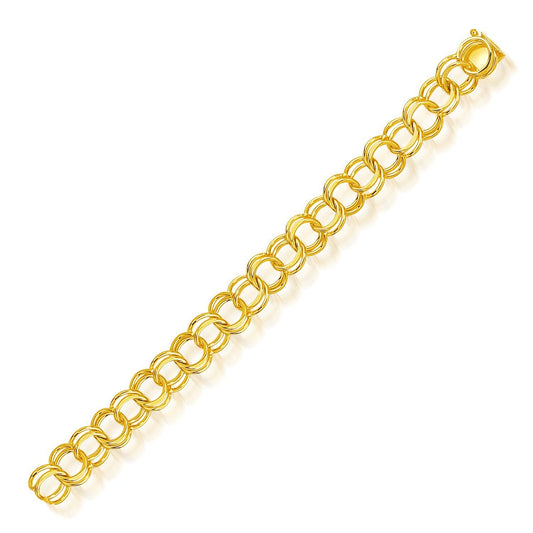 Bracelet à breloques en or jaune 14 carats maille double massive 10,0 mm