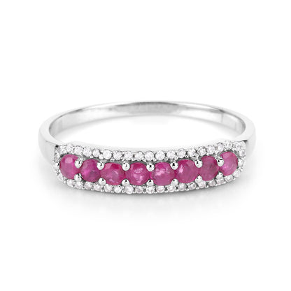0.47 Carat Genuine Ruby and White Diamond 14K White Gold Ring