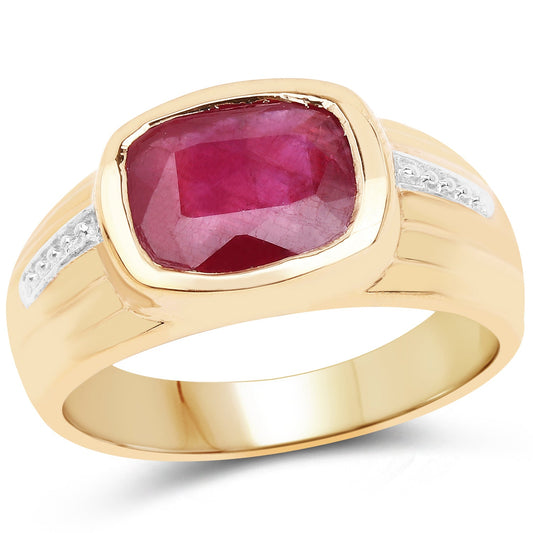 Bague en argent sterling 925 plaqué or jaune 14 carats avec rubis véritable de 3,50 carats serti de verre