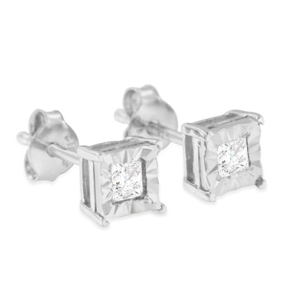 .925 Sterling Silver 1/2 Cttw Miracle Set Princess-cut Diamond Solitaire Stud Earrings (I-J Color, SI1-SI2 Clarity)
