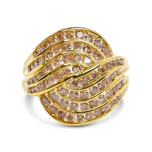 Bague Cocktail Tourbillon en Or Jaune 10K sertie de Diamants 2.0 Cttw (Couleur K-L, Clarté I1-I2) - Taille 7