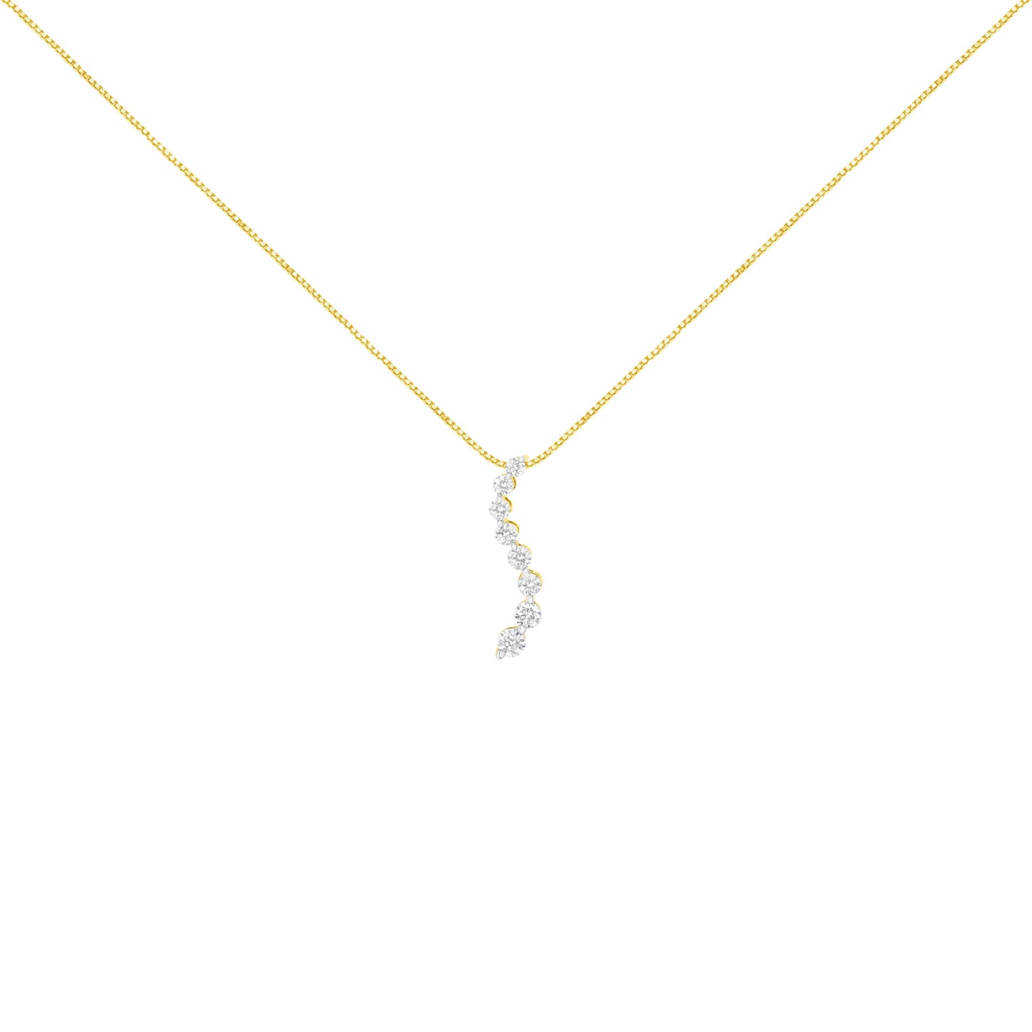 14k Yellow Gold 3.0 cttw Baguette and Brilliant Round-Cut Diamond Journey 18" Pendant Necklace (I-J Color, I2-I3 Clarity)