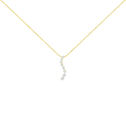 14k Yellow Gold 3.0 cttw Baguette and Brilliant Round-Cut Diamond Journey 18" Pendant Necklace (I-J Color, I2-I3 Clarity)
