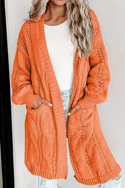 Cable-Knit Dropped Shoulder Slit Cardigan