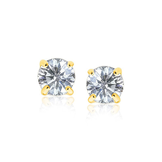 Boucles d'oreilles clous en or jaune 14 carats avec oxydes de zirconium ronds de 8,0 mm