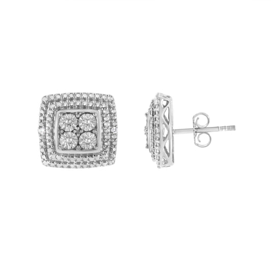 Boucles d'oreilles en argent sterling plaqué or jaune, blanc et rose 10 carats, avec accents de diamants (pureté I-J, couleur I3)