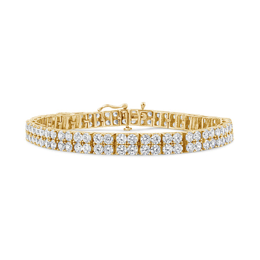 Bracelet tennis 2 rangs en or jaune 14 carats avec diamants de 10,0 carats (couleur L-M, pureté I2-I3) - Taille 7,25 pouces