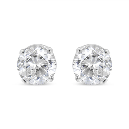 14K White Gold 1.00 Cttw Round Brilliant-Cut Near Colorless Diamond Classic 4-Prong Stud Earrings (H-I Color, I1-I2 Clarity)