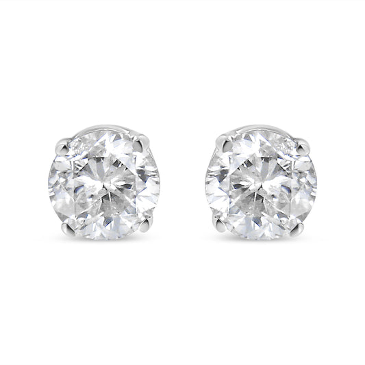 Puces d'oreilles classiques à 4 griffes en or blanc 14 carats avec diamants ronds taille brillant incolores de 0,33 carat (couleur J-K, pureté I1-I2)