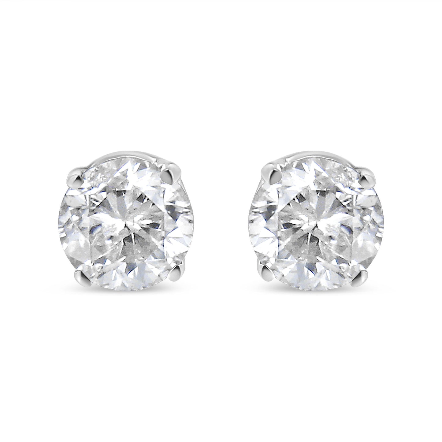 AGS Certified 14K White Gold 1.0 cttw 4-Prong Set Brilliant Round-Cut Solitaire Diamond Push Back Stud Earrings (F-G Color, I1-I2 Clarity)