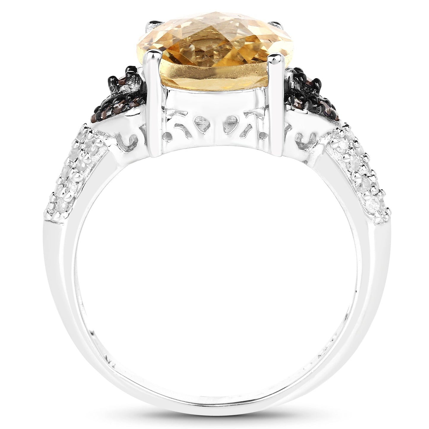 4.65 Carat Genuine Citrine, Champagne Diamond & White Diamond .925 Sterling Silver Ring