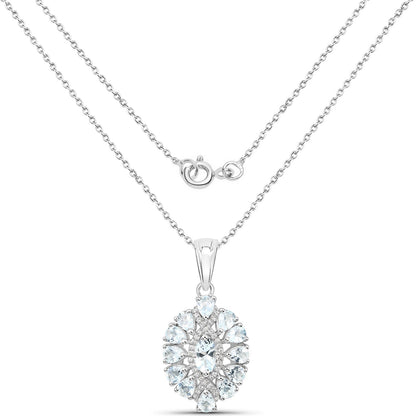 1.89 Carat Genuine Aquamarine and White Topaz .925 Sterling Silver Pendant