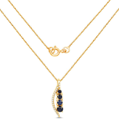 0.40 Carat Genuine Blue Sapphire and White Diamond 14K Yellow Gold Pendant