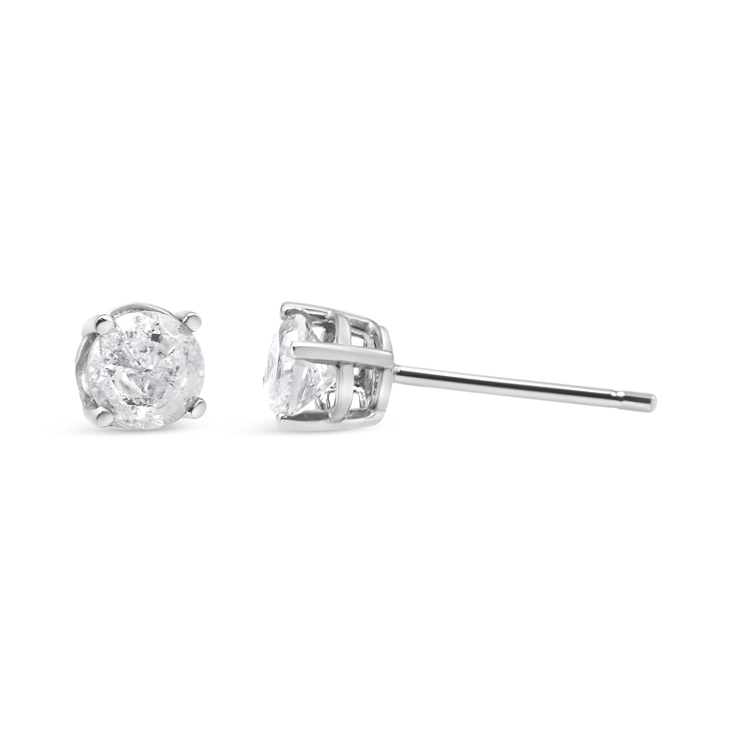 14K White Gold 3/4 Cttw Lab Grown Diamond 4-Prong Classic Stud Earrings (F-G Color, VS2-SI1 Clarity)
