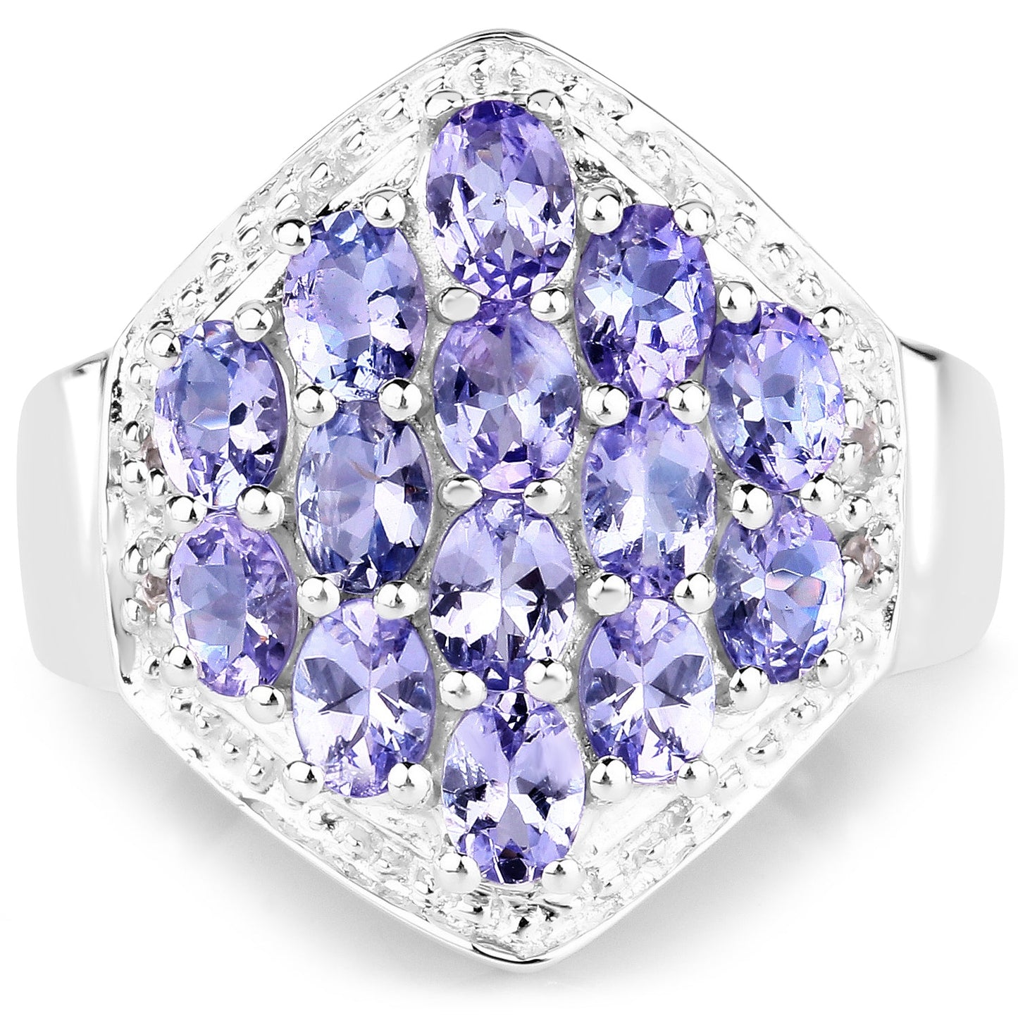 2.41 Carat Genuine Tanzanite and White Topaz .925 Sterling Silver Ring