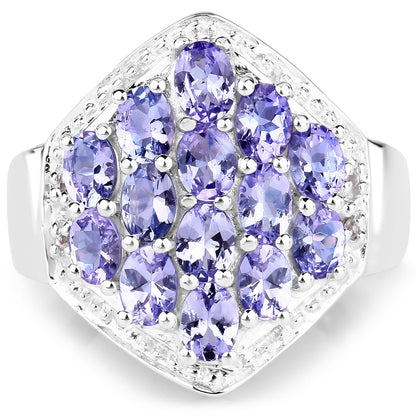 2.41 Carat Genuine Tanzanite and White Topaz .925 Sterling Silver Ring