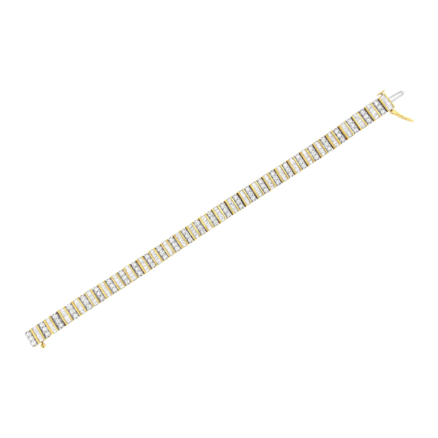 14K Yellow Gold 5.50 Cttw Round and Baguette Diamond Link Bracelet