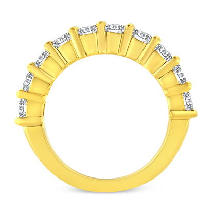 14K Yellow Gold Plated .925 Sterling Silver 2.0 Cttw Round Brilliant Cut Diamond 10 Stone Anniversary Band Ring (J-K Color, I1-I2 Clarity) - Size 7