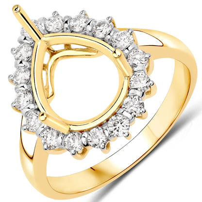 0.48 Carat Genuine White Diamond 14K Yellow Gold Semi Mount Ring - holds 11x9mm Pear Gemstone