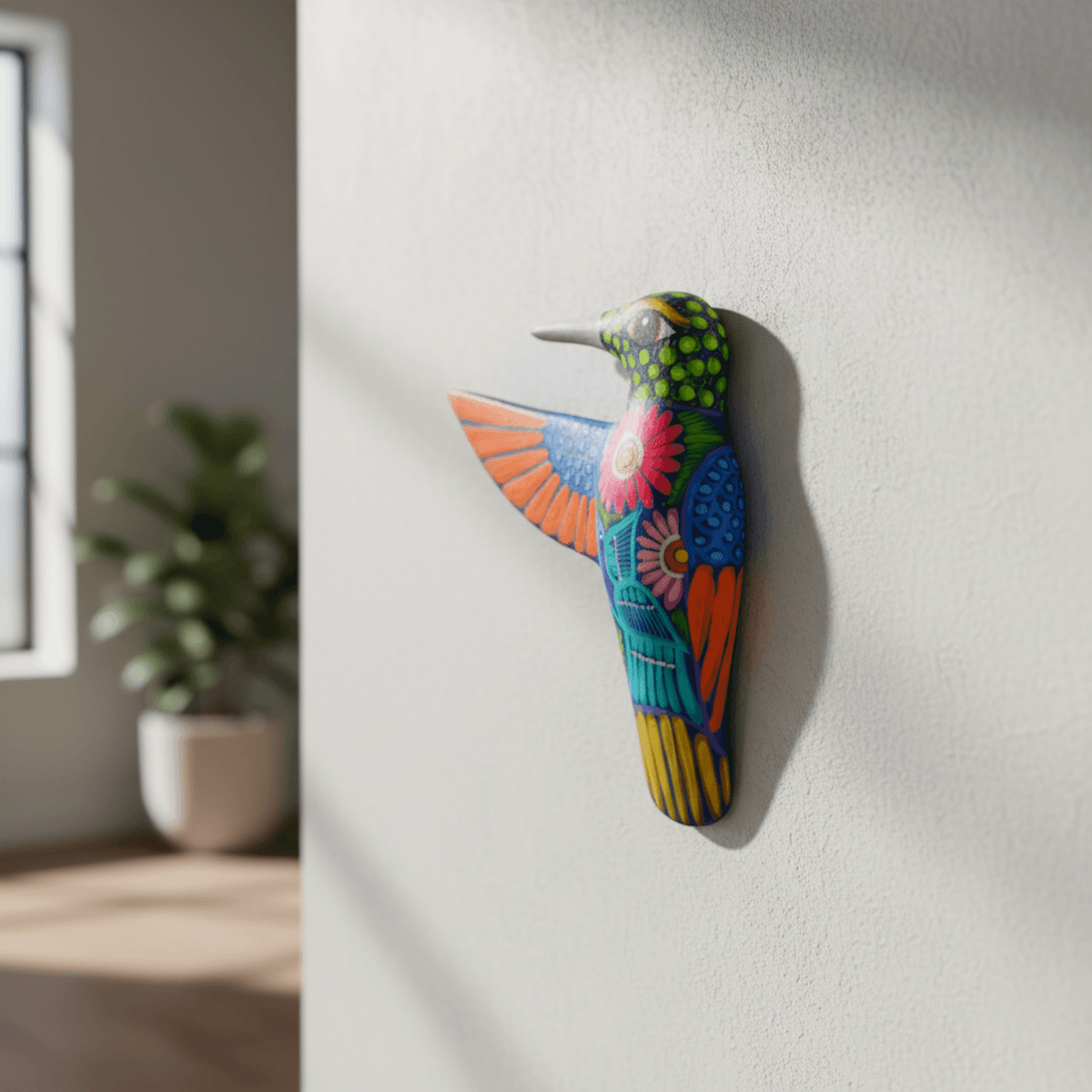Alebrije Hummingbird Wall Art | Ceramic Mexican Folk Decor