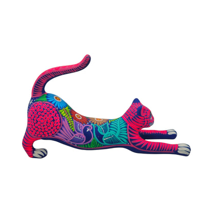 Alebrije Stretching Cat Figurine | Colorful Mexican Art