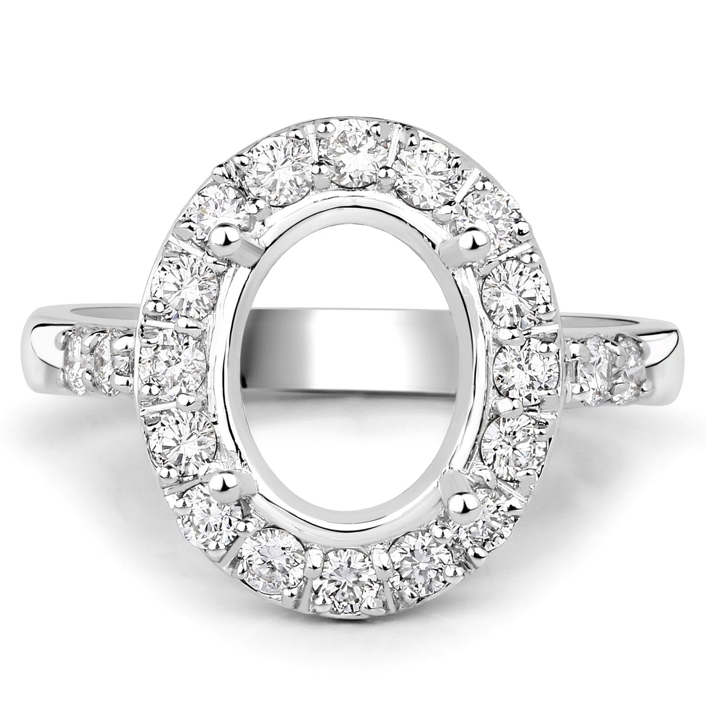 0.60 Carat Genuine White Diamond 14K White Gold Semi Mount Ring - holds 10x8mm Oval Gemstone