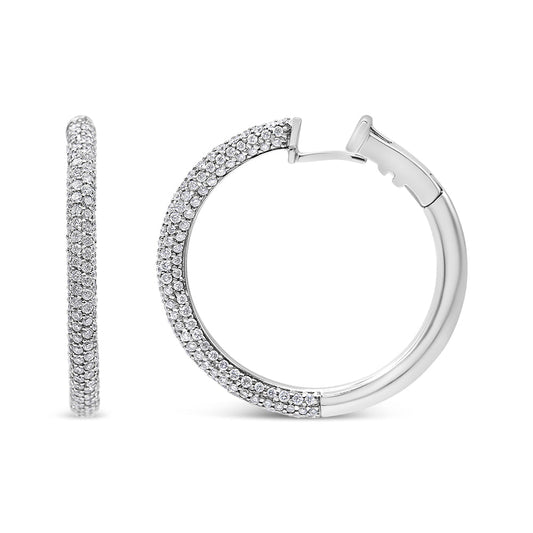 Boucles d'oreilles créoles à levier en or blanc 18 carats pavées de diamants (2,33 carats au total), semi-éternité (couleur F-G, pureté VS1-VS2)